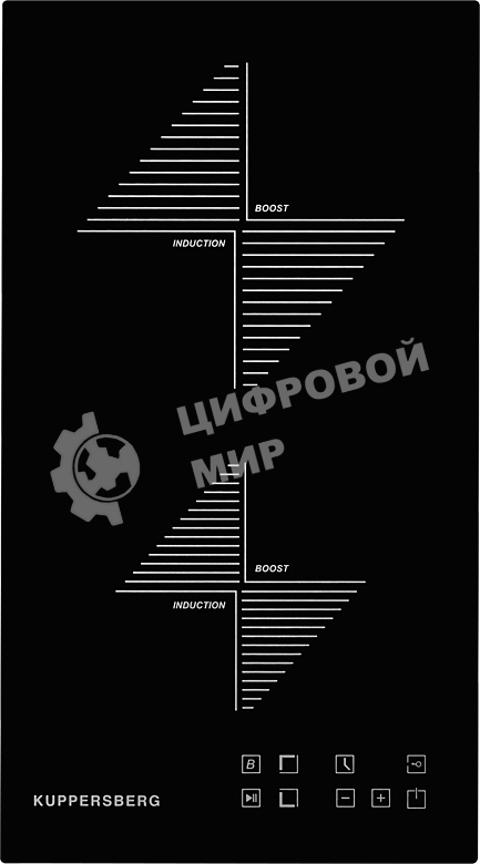 Индукционная варочная панель Kuppersberg ICO 301/домино, ширина 30 см, 2 зоны индукционного нагрева, сенсорное управление, 3 цифровых дисплея, 9 уровней мощности, таймер,автоотключение, защита от перелива, защита от детей, индикаторы остаточного тепла, St