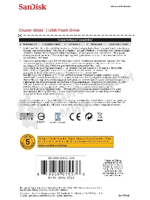 Флешка USB Sandisk CZ60 Cruzer Glide (SDCZ60-032G-B35), 32Gb, USB 2.0, R/W 30/8, черный/красный
