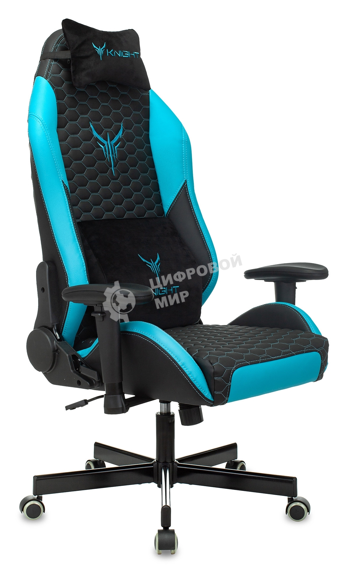 Кресло игровое Knight Neon черный/голубой соты эко.кожа с подголов. крестовина металл