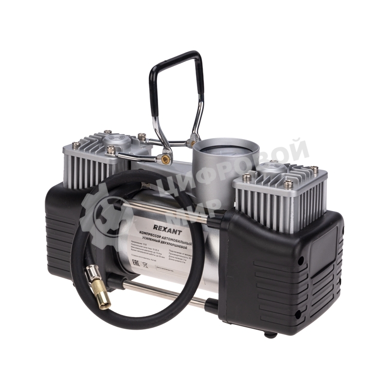 Компрессор поршневой автомобильный усиленный двухпоршневой в кейсе с набором инструментов (60л/мин, 10 АТМ) Rexant