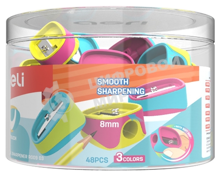 Точилка для карандашей ручная Deli ER00803 U-touch, 1 отверстие, пластик, ассорти, туба