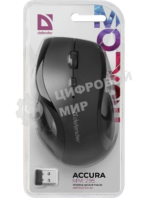 Мышь беспроводная Defender Accura MM-295 черный, 1600 dpi, радиоканал, USB, кнопки - 6