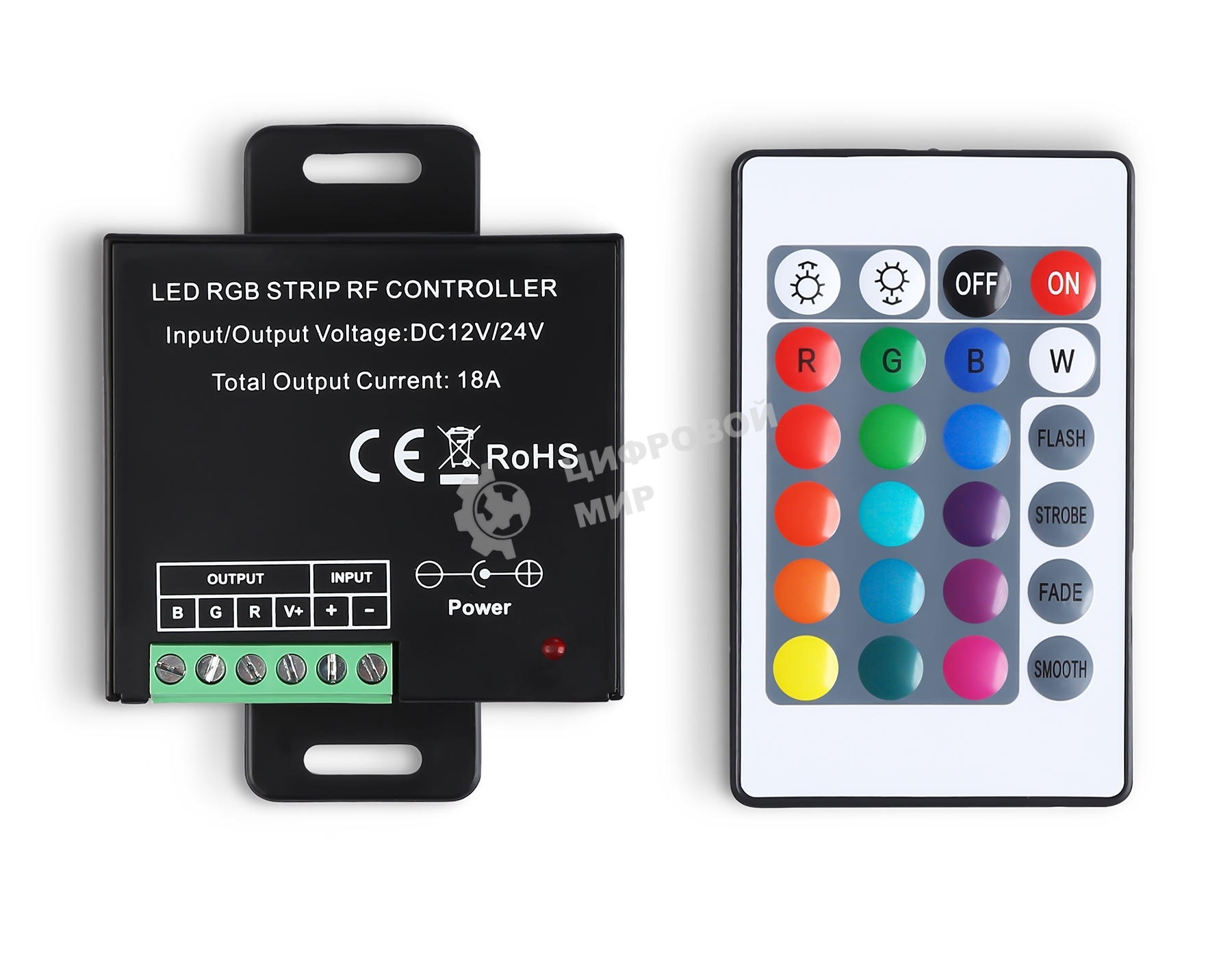 Контроллер GS11301 RGB 18A 12V 216W/ 24V 432W (ПДУ Радио 2.4G CR2025)