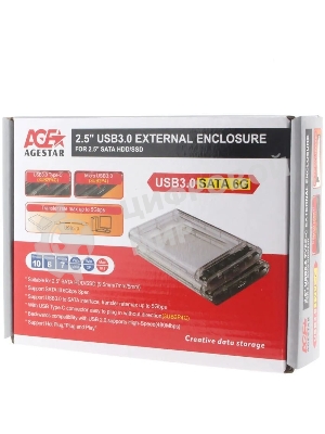Внешний корпус для HDD/SSD AgeStar 3UB2P4C SATA III пластик прозрачный 2.5