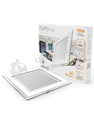 Светильник Glass кв 18W 1390lm 3000K 220-240V IP20 монт Ø155х155 200x200x30 с дек стек LED