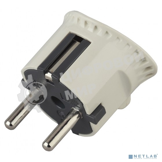 Вилка плоская V5 16А с заземл. прямой ввод (10/200/7000) бел. ЭРА Б0019192