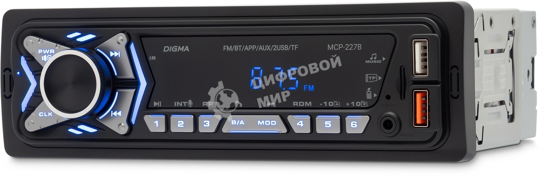 Автомагнитола Digma MCP-227B 1DIN 2x45Вт v5.0 USB 2.0 AUX 2 ПДУ