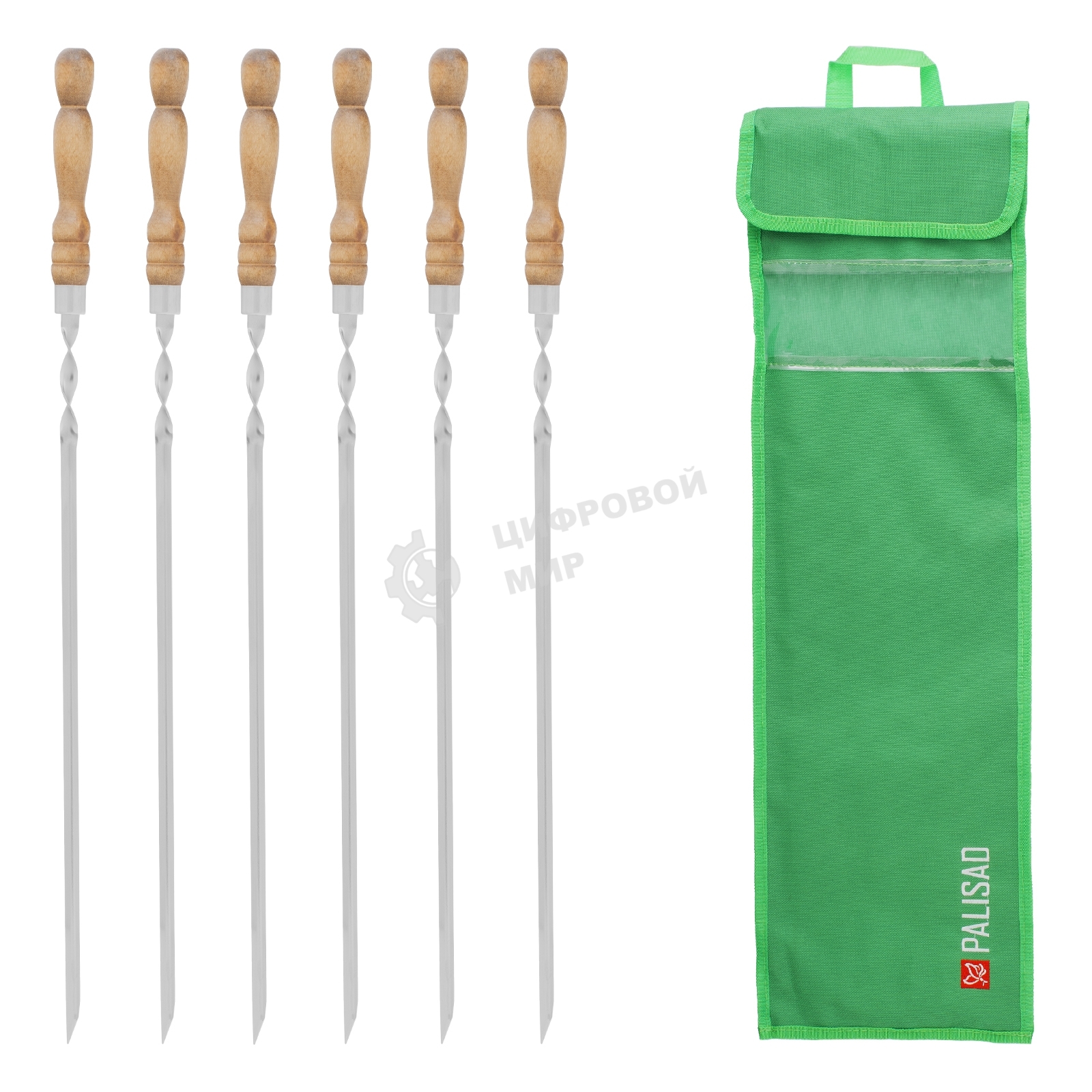 Набор шампуров угловых Palisad Camping 650 мм, с деревянной рукояткой, в чехле, 6 шт.