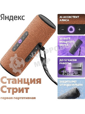 Умная колонка Яндекс Станция Стрит, 30Вт, компактная, 2 динамика, Wi-Fi, Bluetooth 5.0, Алиса, оранжевый