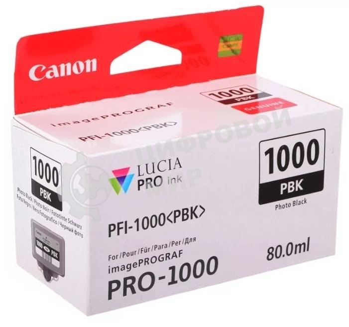 Картридж струйный Canon PFI-1000 PBK для IJ SFP PRO-1000 WFG. Фото черный. 80 мл.