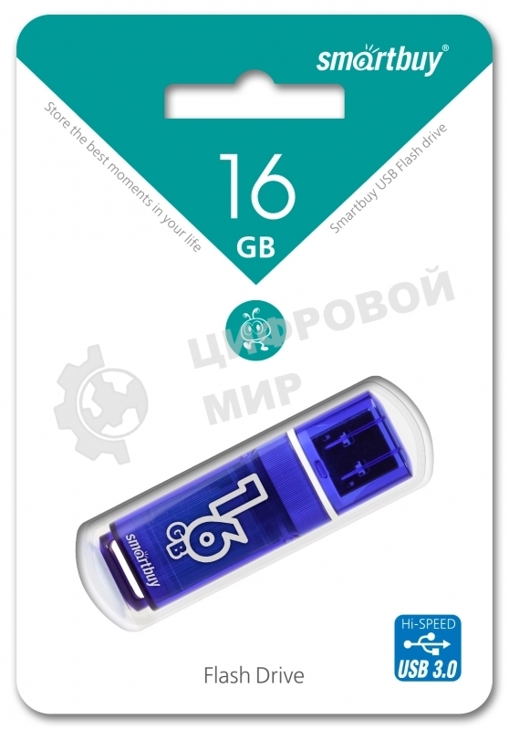 Флешка USB Smartbuy Glossy series Dark Blue (SB16GbGS-DB), 16Gb, USB 3.0, R/W 75/30, синий