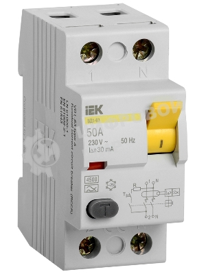 Выключатель дифференциального тока (УЗО) IEK MDV10-2-050-030 ВД1-63 2Р 50А 30мА IEK