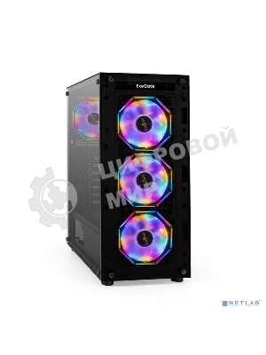 Компьютерный корпус Miditower ExeGate i3 BASE (ATX, без БП, с окном, 1*USB+1*USB 3.0, аудио, 4 вент. 12см с RGb подсветкой)
