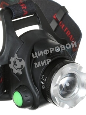 Фонарь Ultraflash налобный с аккумулятором E1336 3,7В, черный, 1LED, 4 Ватт, фокус, 2 ак 4 реж, сенсор, бокс