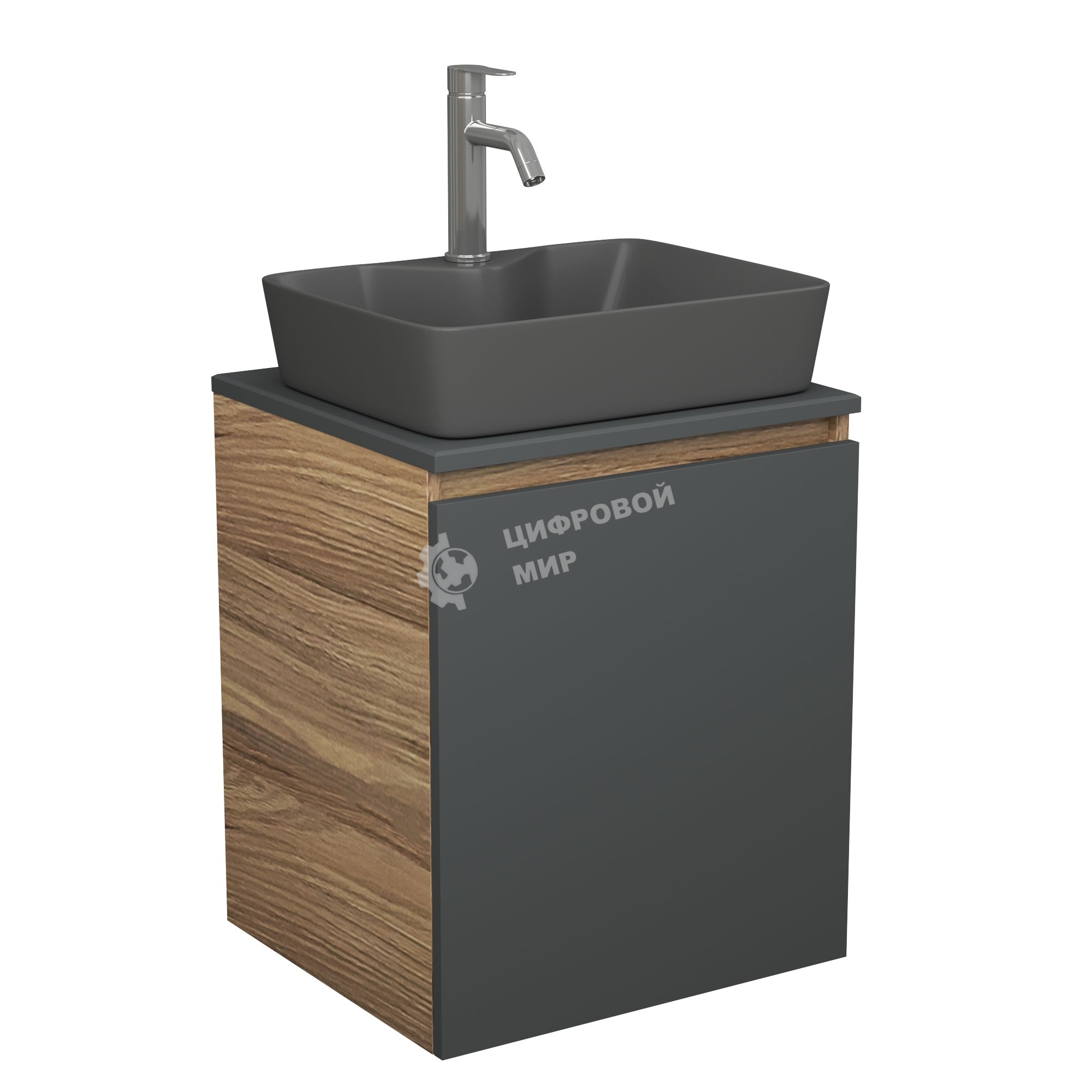 Тумба Bau Dream Blackwood 50 графит, раковина BAU Cerama 48х37 темно-серая матовая, смеситель Hotel Dream, нерж. сталь