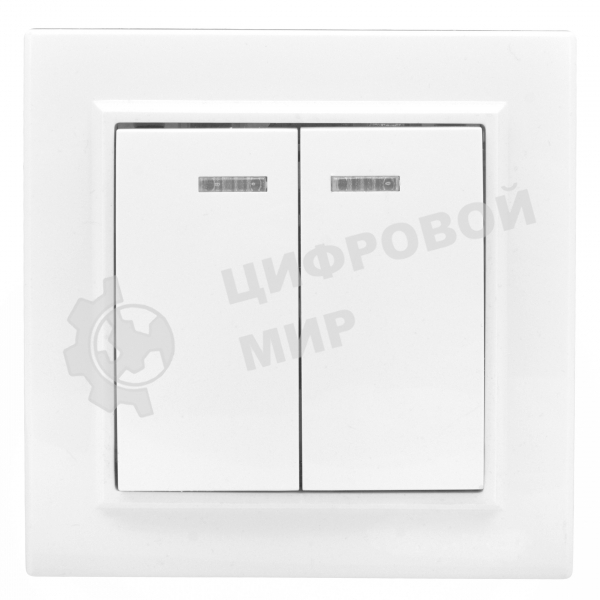 Выключатель 2-клавишный СП с индикатором,10А, белый EKF Basic Минск