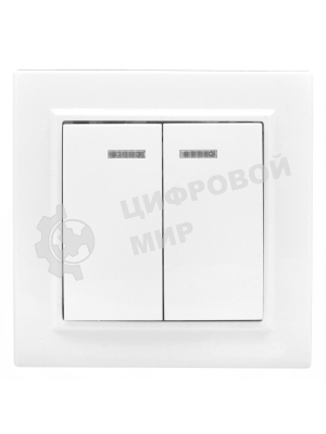 Выключатель 2-клавишный СП с индикатором,10А, белый EKF Basic Минск