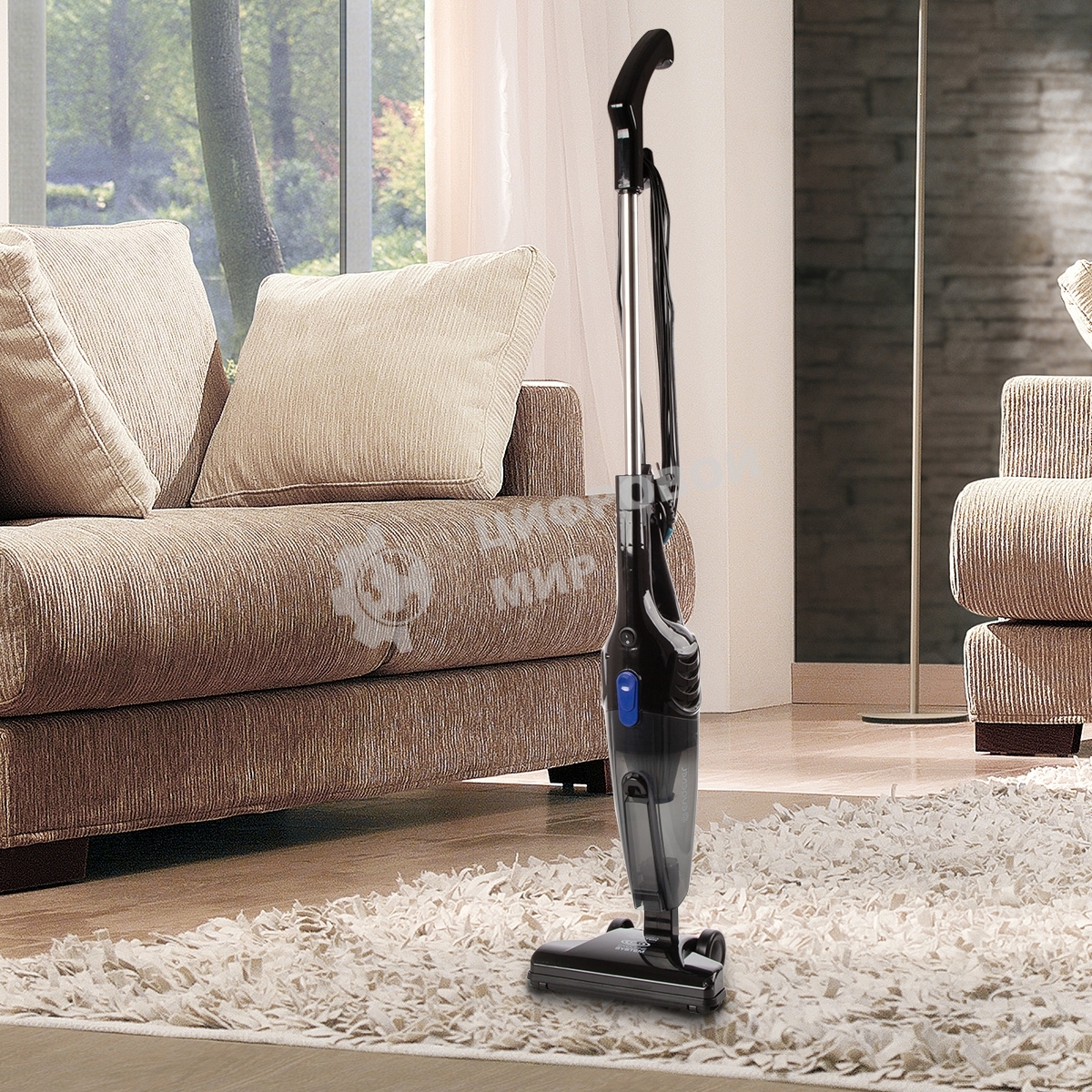 Пылесос вертикальный Endever VC-286 серый, питание от сети, 100 Вт, уборка сухая, пылесборник 1.9 л