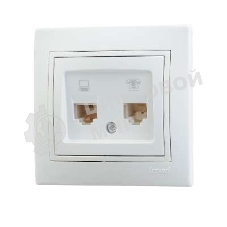 Розетка компьютерная + телеф. СП Мира RJ11 + RJ45 белый/белый LEZARD 701-0202-143