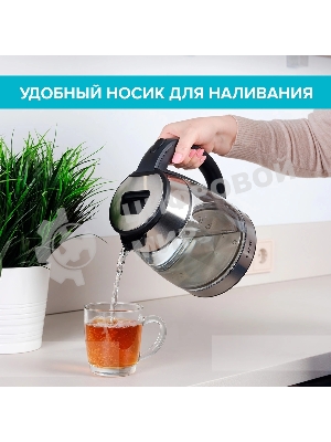 Чайник электрический Scarlett SC-EK27G40, 1800Вт, 1.8л, серебристый/черный