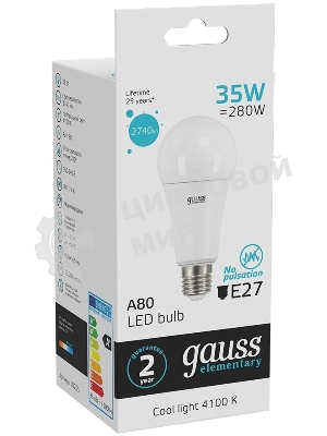 Лампа светодиодная LED Gauss Elementary A67 35Вт E27 4100К