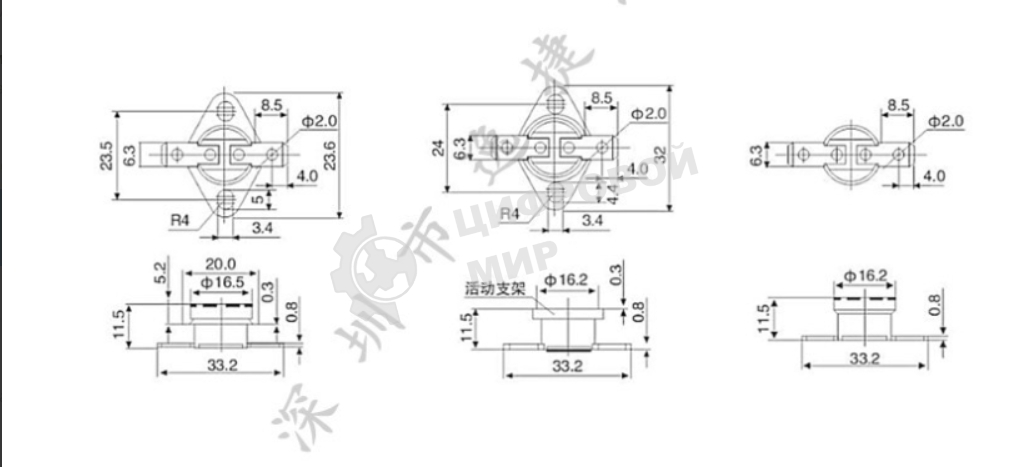 Термостат биметаллический KSD301 10А/110 С нормально разомкнутый