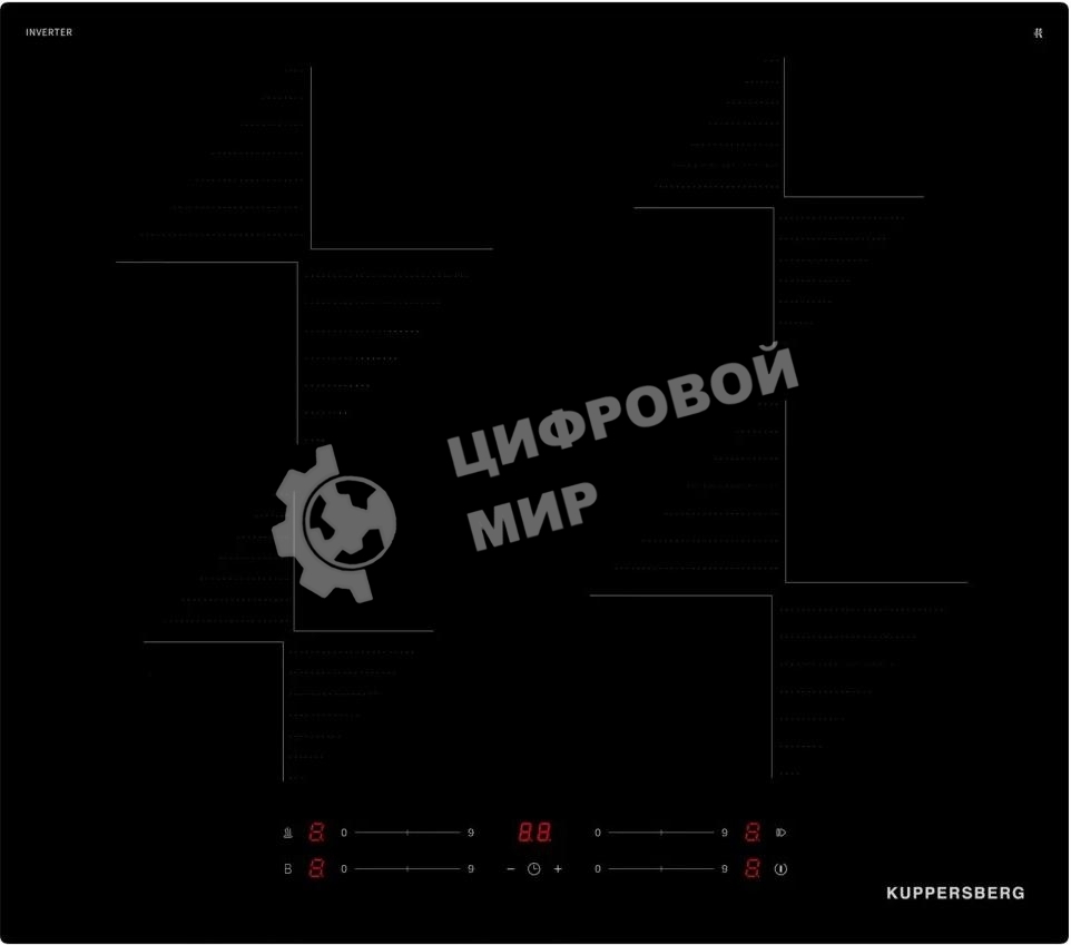 Индукционная варочная панель Kuppersberg ICI 606, 60 см, индукция, High-Tech, inverter, прямой край, 9 уровней мощности, бустер, Stop and Go, автоматическое отключение, таймер, индикатор остаточного тепла, сенсорное управление, черный