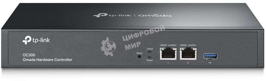 Контроллер TP-Link Omada hardware Controller OC300, 2 gigabit ethernet ports, 1 USB 3.0 port, managed up to 500 Omada Access Points/Switch/Gateway, support batch configuration, firmware upgradation, intelligent network monitoring and captive portal, easy management via Omada APP/Web UI/Cloud access.