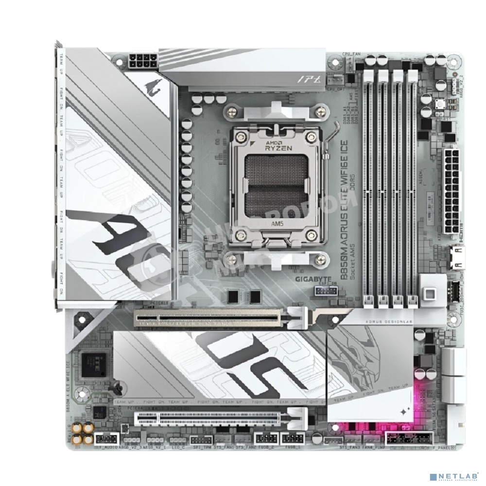 Материнская плата Gigabyte B850M AORUS ELITE WIFI6E ICE, AM5, AMD B850, 4xDDR5, 4xSATA, 2xM.2, 1xPCIe 5.0 x16, 1xPCIe 3.0 x4, 1xDP, 1xHDMI, 1x2.5Gb LAN, Wi-Fi 6E, Bluetooth 5.3, 2xUSB-A 10Gbps (Gen2), 5xUSB-A 5Gbps, 4xUSB-A 2.0, 1xUSB-C 10Gbps (Gen2), 2x3