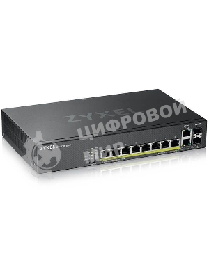Коммутатор ZYXEL GS2220-10HP, 8×1 Гбит/с + 2×Combo (SFP/RJ-45), 8×PoE+ (180 Вт), L2+, управляемый
