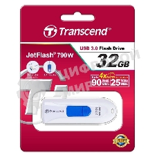 Флешка USB Transcend JetFlash 790 (TS32GJF790W), 32Gb, USB 3.0, R/W 90/40, белый/синий
