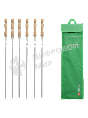 Набор шампуров плоских Palisad Camping 650 мм, с деревянной рукояткой, в чехле, 6 шт.