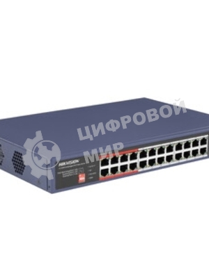 Коммутатор Hikvision DS-3E0326P-E/M(C), 24×100 Мбит/с PoE + 1×100 Мбит/с + 1×1 Гбит/с SFP, неуправляемый