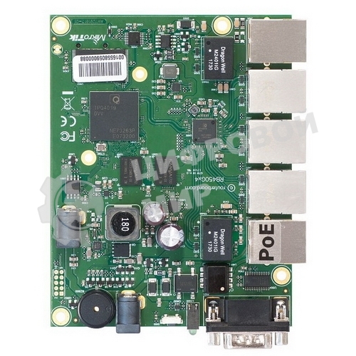 Плата маршрутизатора RB450Gx4 без корпуса RouterBOARD 450Gx4 with four core 716MHz Atheros CPU, 1 Gb RAM, 5 Gigabit LAN ports, PoE OUT on port #5, RouterOS L5