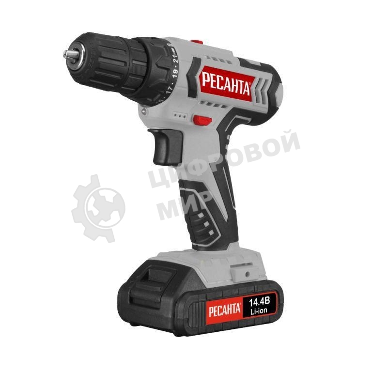 Дрель-шуруповерт аккумуляторная Ресанта ДА-14-2ЛК 75/14/4, Аккумуляторная, 14,4В, 2 АКБ, Кейс