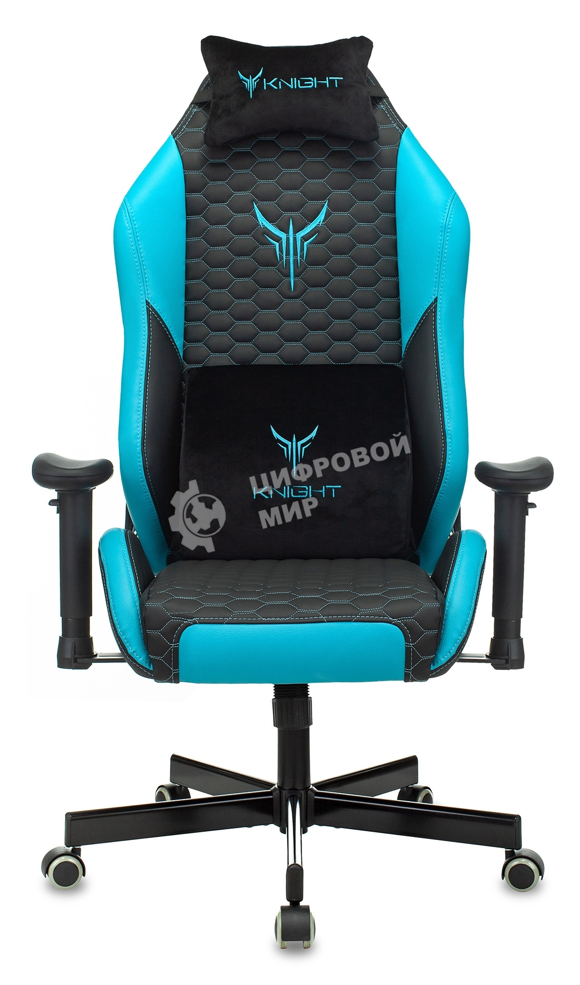 Кресло игровое Knight Neon черный/голубой соты эко.кожа с подголов. крестовина металл