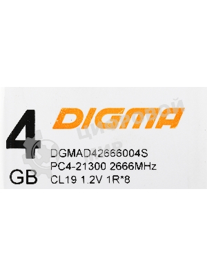 Оперативная память Digma, DDR4, 4GB (1x4GB), 2666MHz, CL19, DIMM
