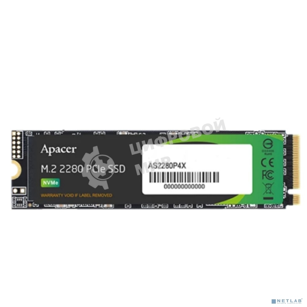 Накопитель SSD Apacer AS2280P4, 512Gb, M.2 2280, PCIe 3.0 x4, NVMe, R/W 2100/1500