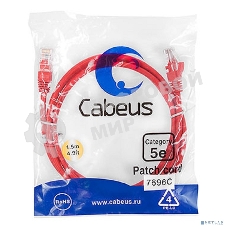 Шнур комм. Cabeus, кат. 5е, неэкр., U/UTP, RJ45/RJ45, LSZH, AWG24, 1.5м, красный