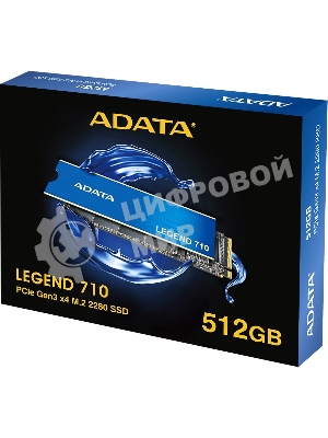 Накопитель SSD ADATA LEGEND 710, 512Gb, PCIe 3.0 x4, M.2 2280, NVMe, R/W 2400/1600, с радиатором