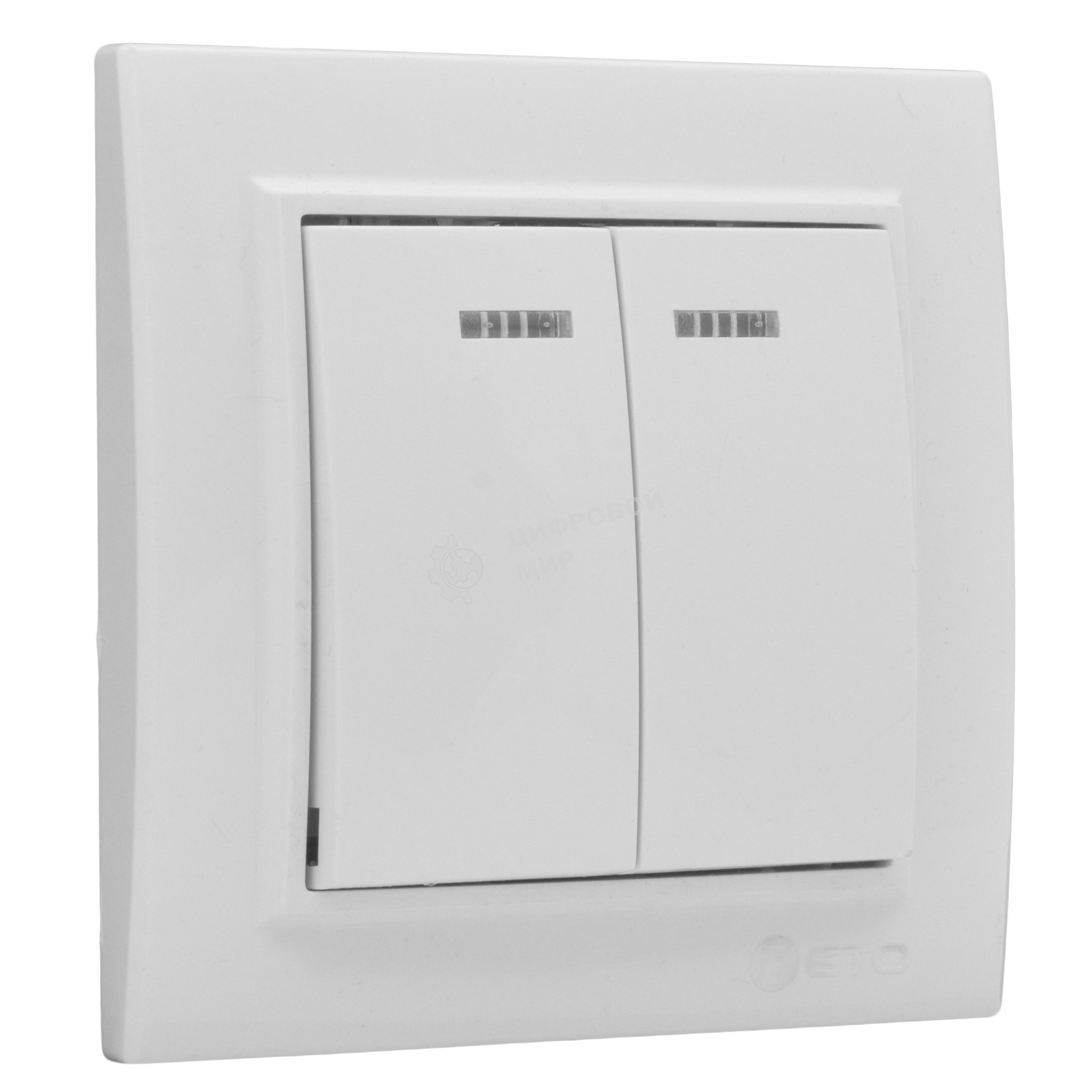 Выключатель 2-клавишный СП с индикатором,10А, белый EKF Basic Минск