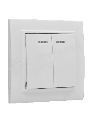 Выключатель 2-клавишный СП с индикатором,10А, белый EKF Basic Минск