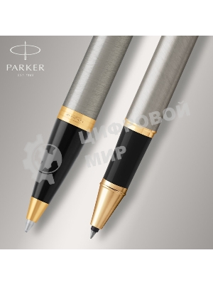 Набор ручек Parker IM Core TK223 (CW2093217) Brushed Metal GT, подарочная коробка, ручка роллер, ручка шариковая сменный стержень, 1 стержень, круглая