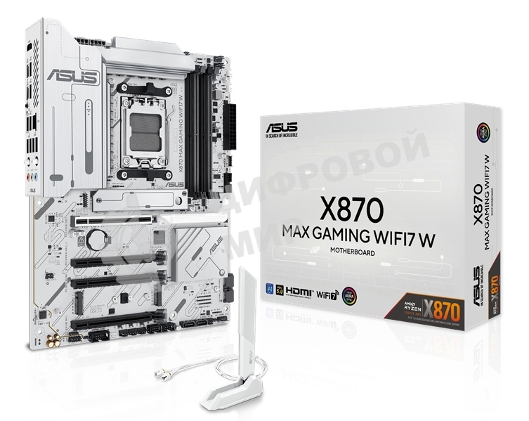 Материнская плата ASUS X870 MAX GAMING WIFI7 W, AM5, AMD X870, 4xDDR5, 4xSATA, 3xM.2, 1xPCIe 5.0 x16, 2xPCIe 4.0 x16, 1xPCIe 3.0 x16, 1xHDMI, 2xUSB Type-C (Display), 1x2.5Gb LAN, Wi-Fi 7, Bluetooth 5.4, 2xUSB-C 40Gbps, 1xUSB-A 10Gbps, 3xUSB-A 5Gbps, 4xUSB