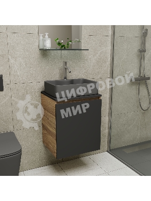 Тумба Bau Dream Blackwood 50 графит, раковина BAU Cerama 48х37 темно-серая матовая, смеситель Hotel Dream, нерж. сталь