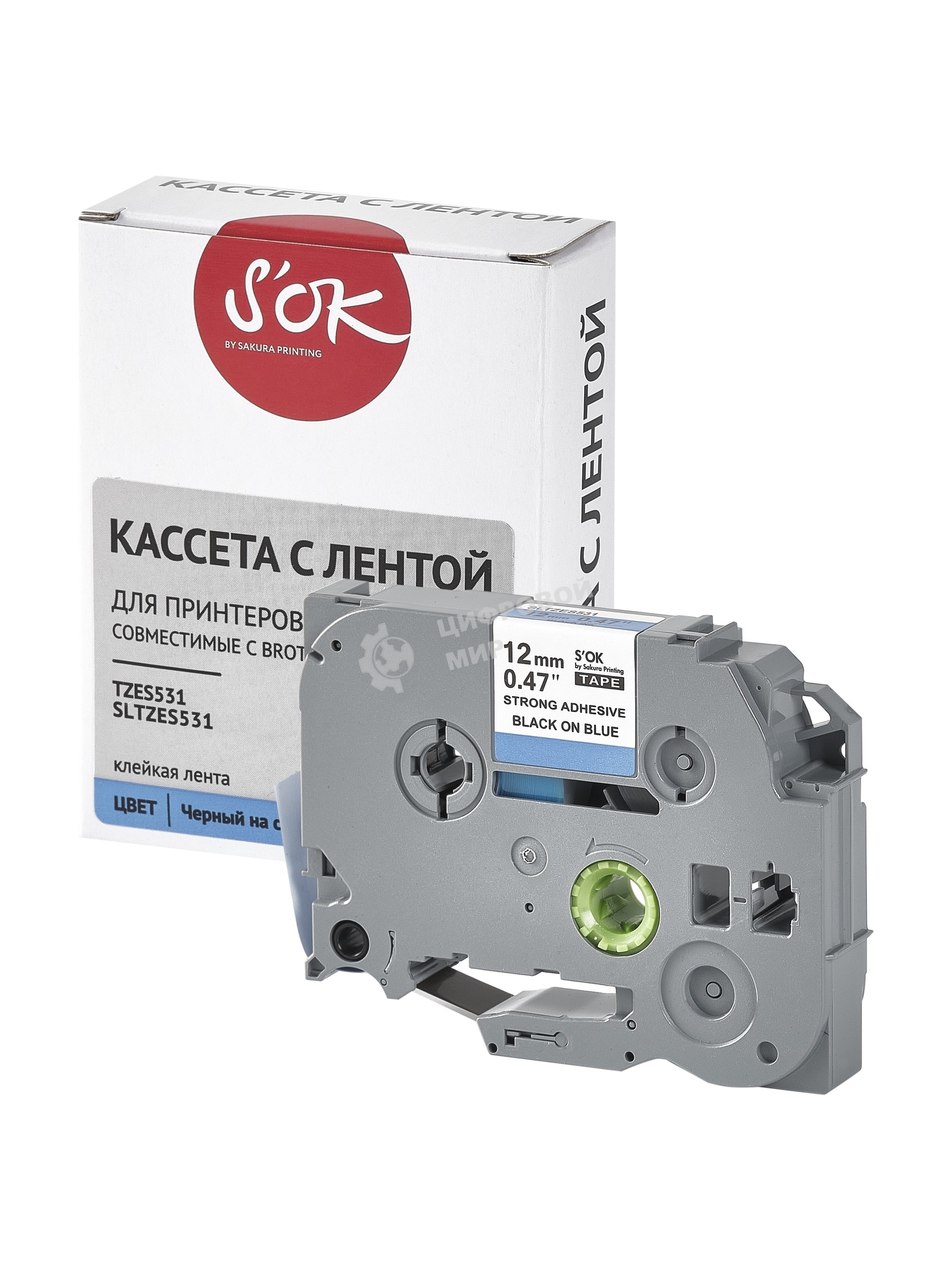 Кассета с лентой S'OK by Sakura Printing TZES531 для Brother, черный на синем, 12мм/8м, наклейка