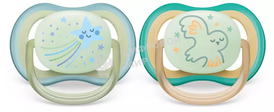 Пустышка Philips Avent ultra air, ночная, звезда/сова, 0-6 мес., 2 шт.