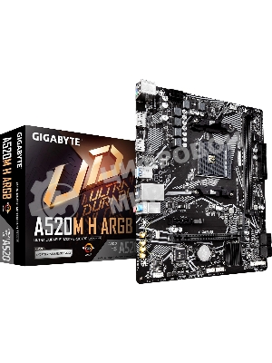 Материнская плата Gigabyte A520M H ARGB, AM4, AMD A520, 2xDDR4, 4xSATA, 1xM.2, 1xPCIe 3.0 x16, 1xPCIe x1, 1xHDMI, 1xDP, 1x1Gb LAN, 4xUSB-A 5Gbps, 2xUSB-A 2.0, 1xPS/2, 3x3.5 мм, 7.1, mATX