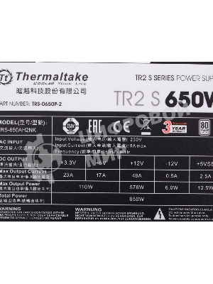 Блок питания Thermaltake TR2 S 650W Retail (PS-TRS-0650NPCWEU-2), 650Вт, 80 PLUS,120мм, черный