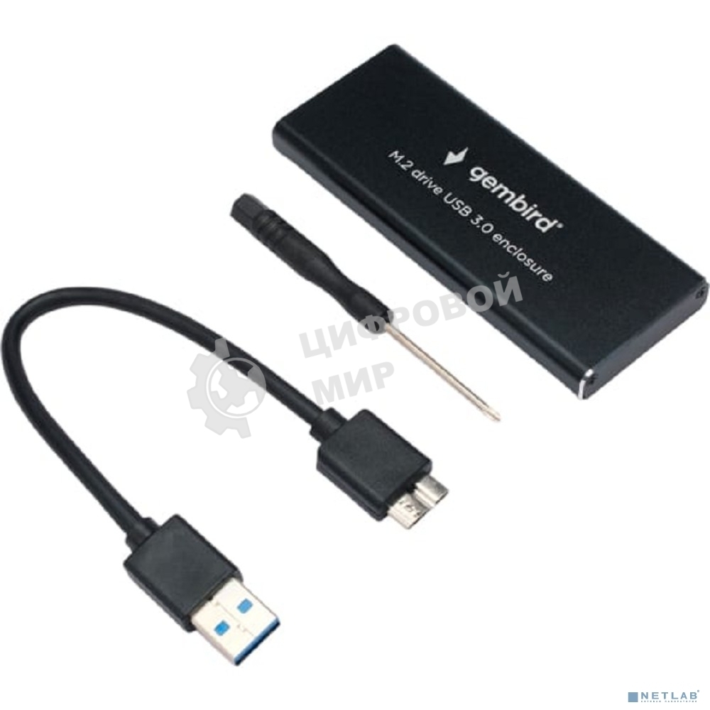 Внешний корпус Gembird EEM2-SATA-1 USB 3.0 для M2 SATA порт MicroB, металл, черный